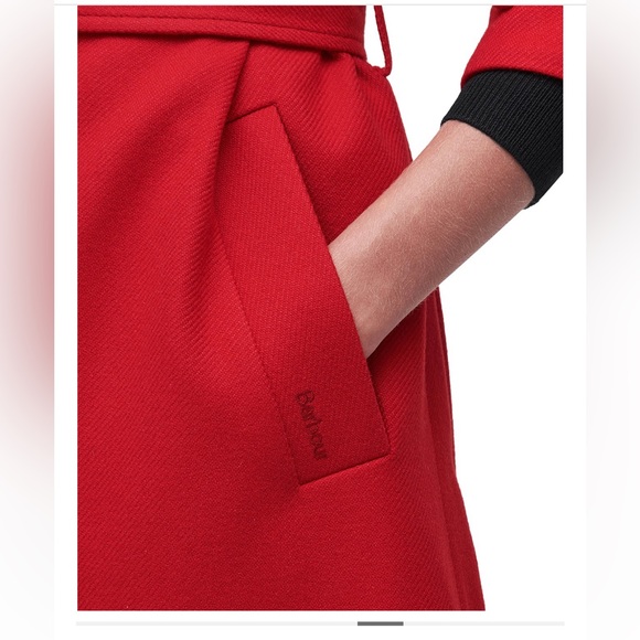 Barbour Alberta Red Wool Belted Pea Coat - Picture 8 of 16